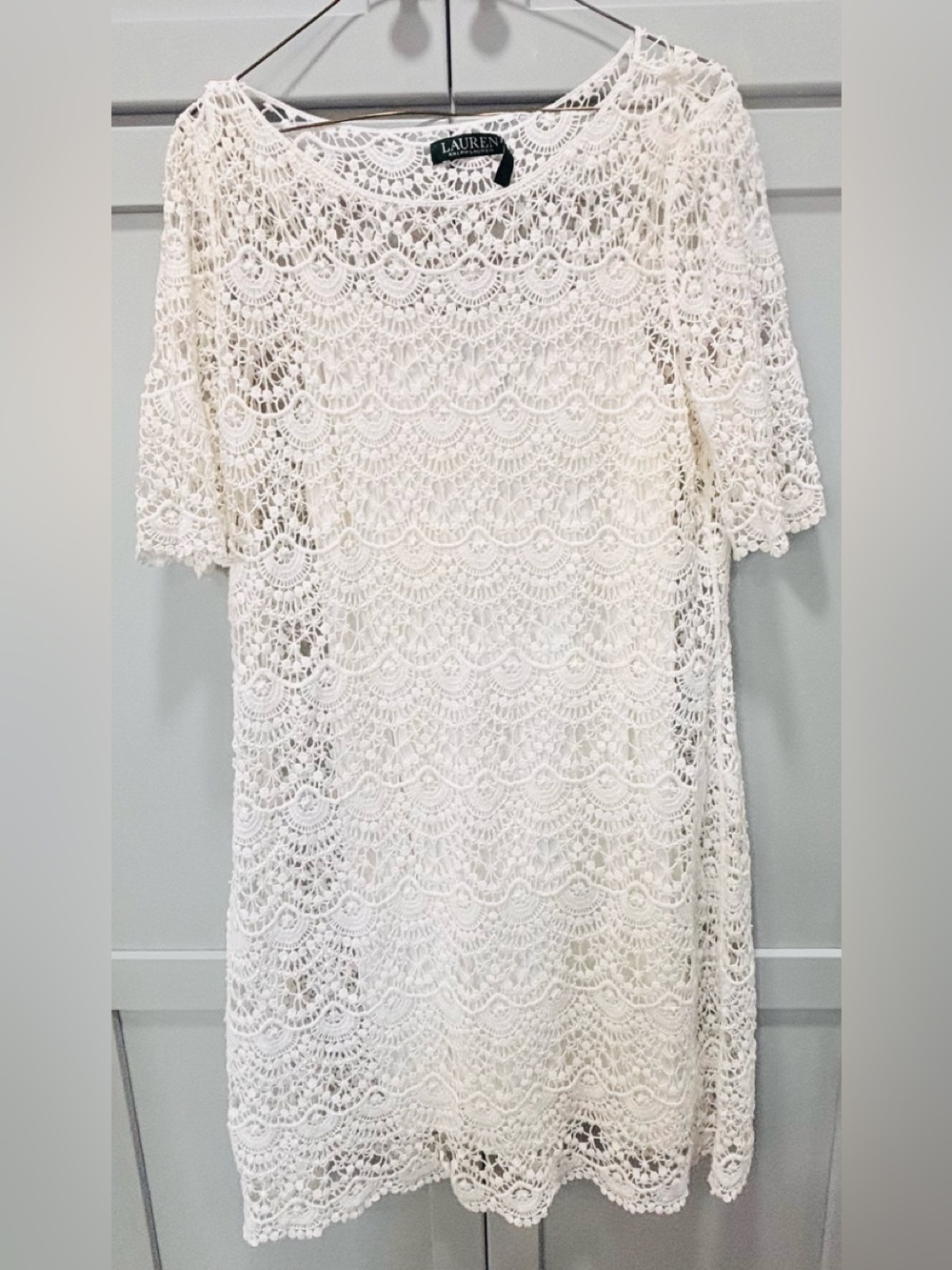 Lauren Ralph Lauren Cream Crochet Lace Shift Dress Size XL